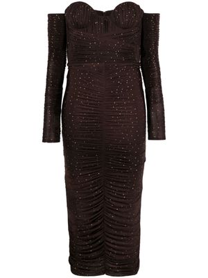 Alex Perry Tylen crystal-embellished ruched midi dress - Brown