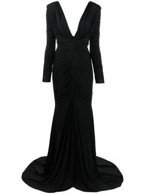 Alex Perry V-neck ruched gown - Black