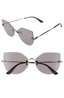 Alexander McQueen 59mm Rimless Cat Eye Sunglasses in Shiny Dark Ruthenium/Smoke