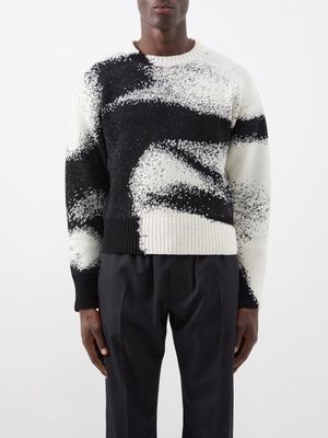 Alexander Mcqueen - Abstract-jacquard Cotton-blend Sweater - Mens - Black Grey