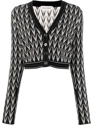 Alexander McQueen abstract-pattern knitted cropped cardigan - Black