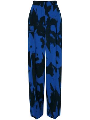 Alexander McQueen abstract-print straight tailored trousers - Blue