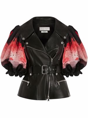 Alexander McQueen anemone-print biker jacket - Black