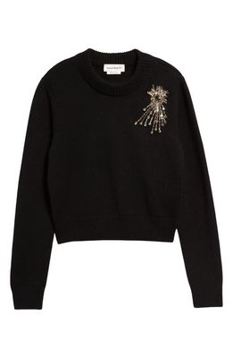 Alexander McQueen Astral Embellished Cashmere Crewneck Sweater in Black/Crystal