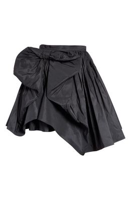 Alexander McQueen Asymmetric Bow Detail Satin Midi Skirt in Black