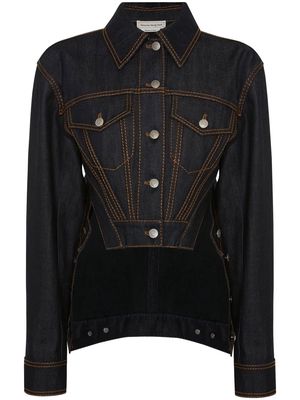 Alexander McQueen asymmetric contrast-stitch denim jacket - Blue