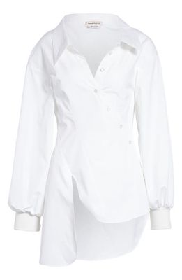 Alexander McQueen Asymmetric Cotton Poplin Button-Up Shirt in Optical White