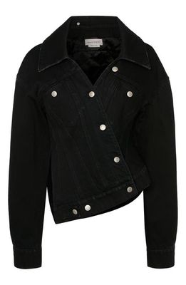 Alexander McQueen Asymmetric Denim Jacket in Black