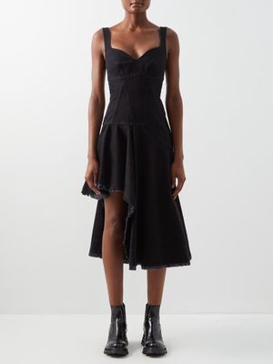 Alexander Mcqueen - Asymmetric Denim Midi Dress - Womens - Black