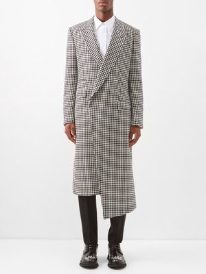 Alexander Mcqueen - Asymmetric Double-breasted Houndstooth Wool Coat - Mens - White Black