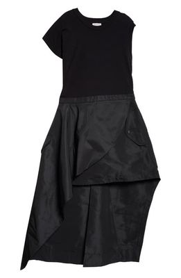 Alexander McQueen Asymmetric High-Low Jersey & Faille Dress in Black