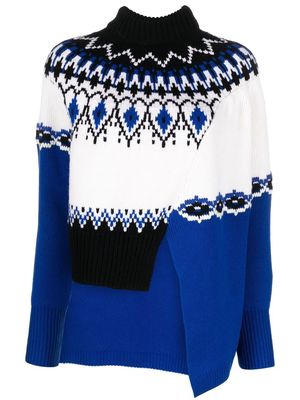 Alexander McQueen asymmetric intarsia-knit jumper - Blue