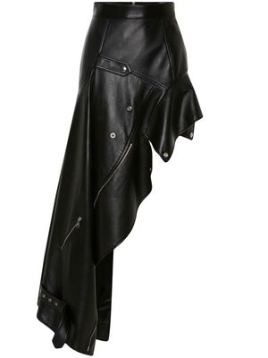 Alexander McQueen asymmetric leather draped skirt - Black