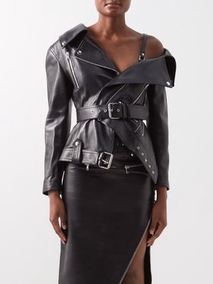 Alexander Mcqueen - Asymmetric Leather Jacket - Womens - Black