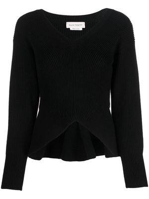 Alexander McQueen asymmetric ribbed jumper - Black