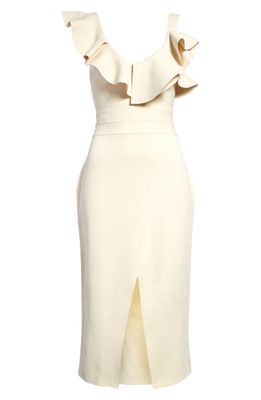 Alexander McQueen Asymmetric Ruffle Cap Sleeve Dress in Ivory