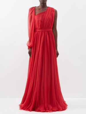 Alexander Mcqueen - Asymmetric Silk-chiffon Gown - Womens - Red