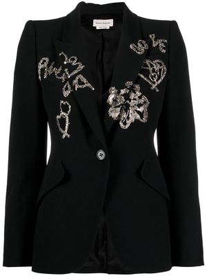 Alexander McQueen bead-embellished single-breasted blazer - Black