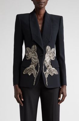 Alexander McQueen Beaded Orchid Detail Blazer in Black