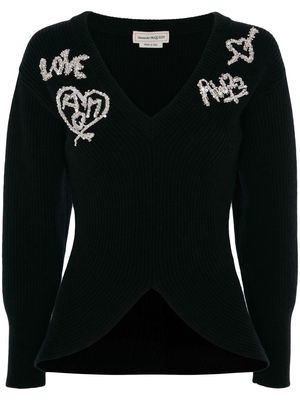 Alexander McQueen belted long-sleeve knit top - Black