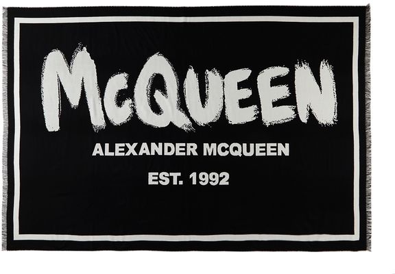 Alexander McQueen Black & White Wool Blanket Scarf