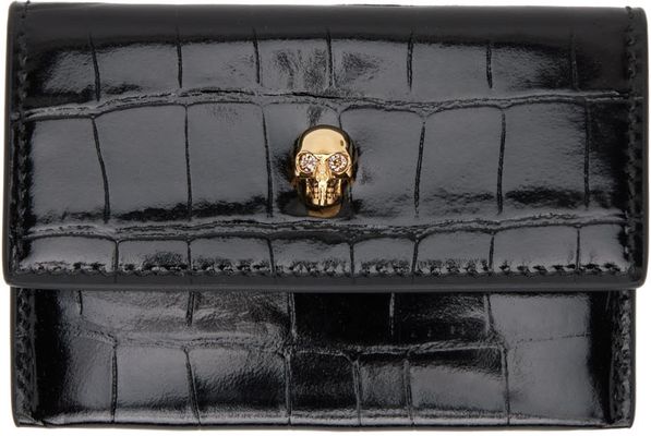 Alexander McQueen Black Croc Skull Envelope Card Holder