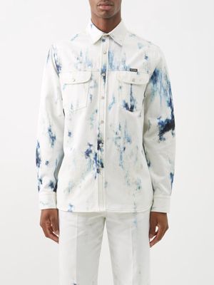 Alexander Mcqueen - Blue Sky-print Cotton-drill Shirt - Mens - Sky Blue