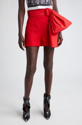 Alexander McQueen Bow Detail Wool Grain de Poudre Shorts in Lust Red