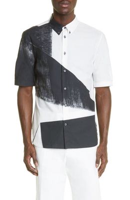 Alexander McQueen Brad Short Sleeve Cotton Button-Down Shirt in Black/White
