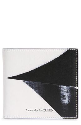 Alexander McQueen Brushstroke Print Leather Bifold Wallet in Black/Ivory