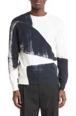 Alexander McQueen Brushstroke Print Sweater in White/Black