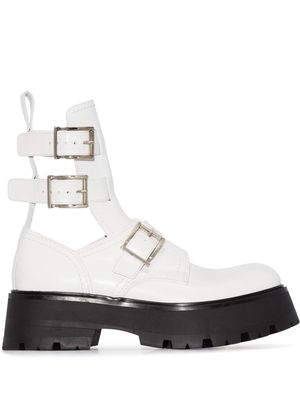Alexander McQueen buckle-fastened caged boots - White