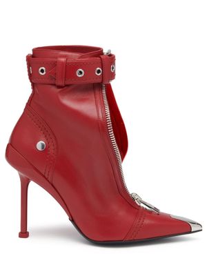Alexander McQueen buckle-fastening leather ankle boots - Red