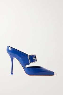 Alexander McQueen - Buckled Embellished Leather Mules - Blue