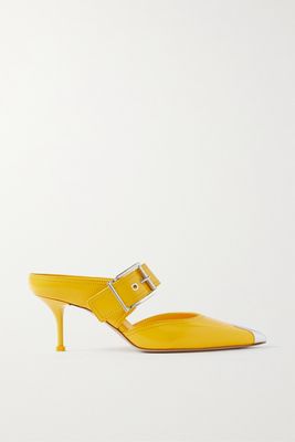 Alexander McQueen - Buckled Embellished Leather Mules - Yellow