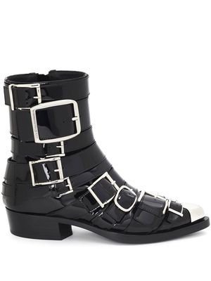 Alexander McQueen buckled patent ankle boots - Black