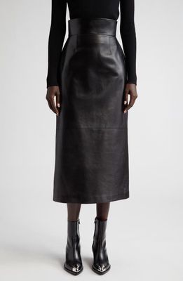 Alexander McQueen Bustier Leather Midi Skirt in 1000 Black