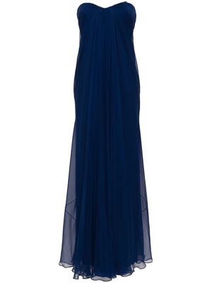 Alexander McQueen bustier silk strapless dress - Blue