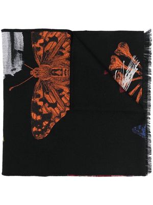 Alexander McQueen butterfly-print fringed scarf - Black
