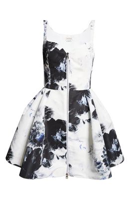 Alexander McQueen Chiaroscuro Floral Fit & Flare Minidress in Ink
