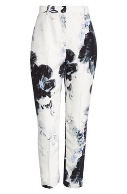 Alexander McQueen Chiaroscuro Floral High Waist Cady Cigarette Trousers in Ink