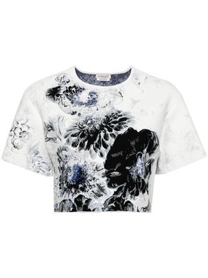 Alexander McQueen Chiaroscuro floral-jacquard T-shirt - White