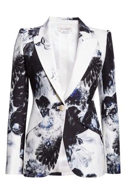 Alexander McQueen Chiaroscuro Floral Peaked Lapel One-Button Jacket in Ink
