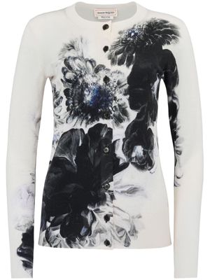 Alexander McQueen Chiaroscuro floral-print cardigan - White