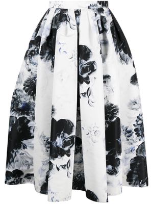 Alexander McQueen Chiaroscuro floral-print pleated midi skirt - Black