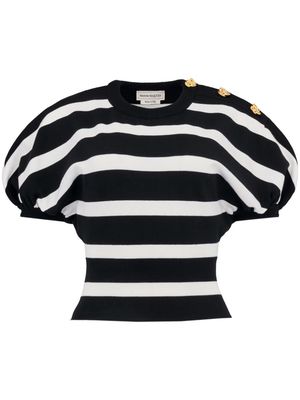 Alexander McQueen cocoon-sleeve striped jumper - BLACK/IVORY
