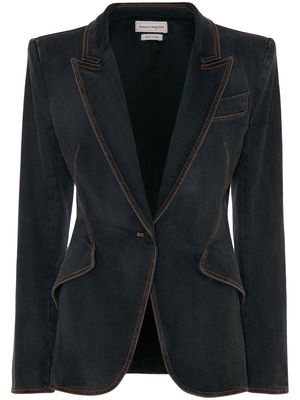 Alexander McQueen contrast-stitching denim blazer - Black