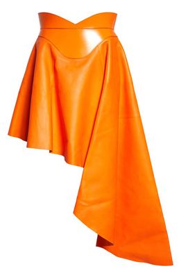 Alexander McQueen Corset Belted Asymmetric Drape Leather Skirt in 7049 Sunset Orange