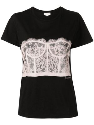 Alexander McQueen Corset-print cotton T-shirt - Black