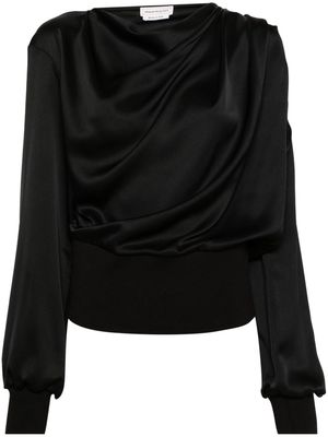 Alexander McQueen cowl-neck draped silk blouse - Black